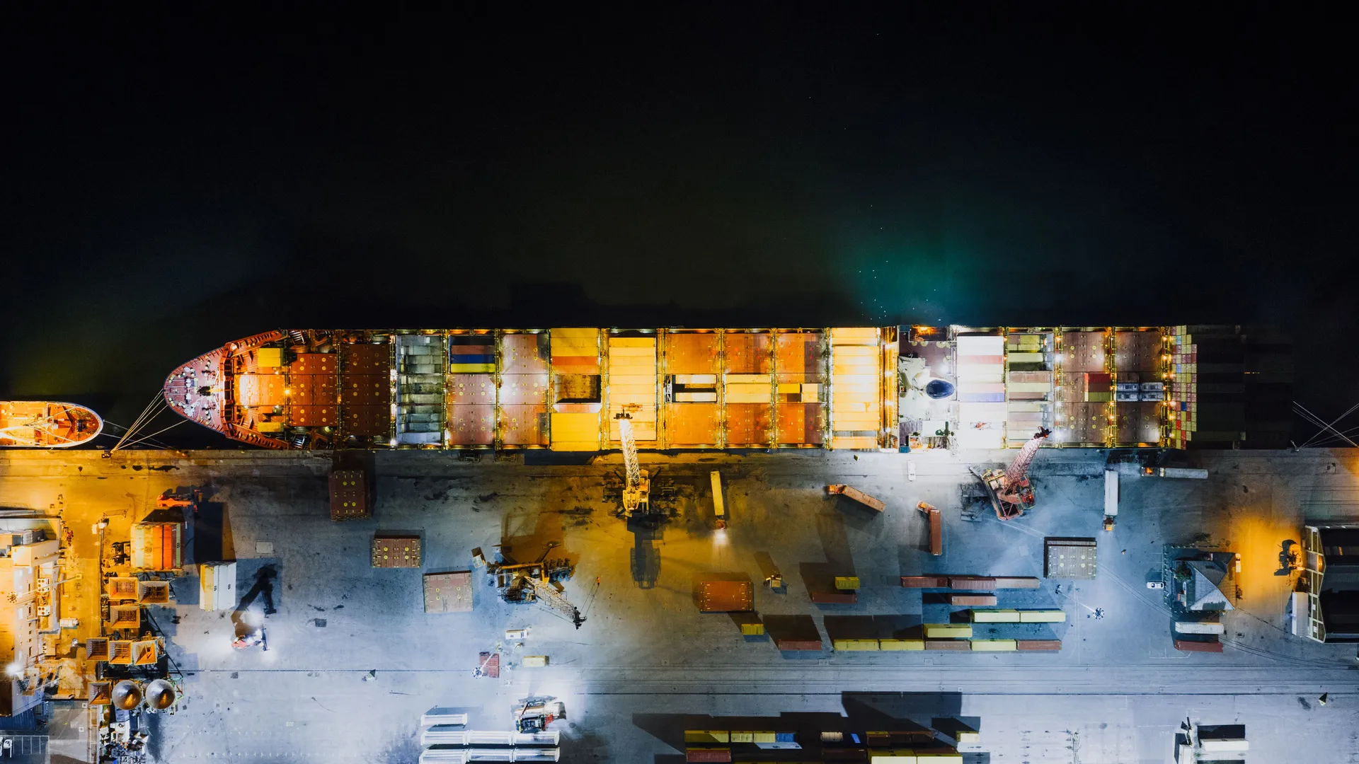 Cargo ship at Cape Town harbor at night